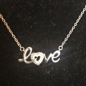 Vintage Sterling Silver Love Diamond Chain Pendant